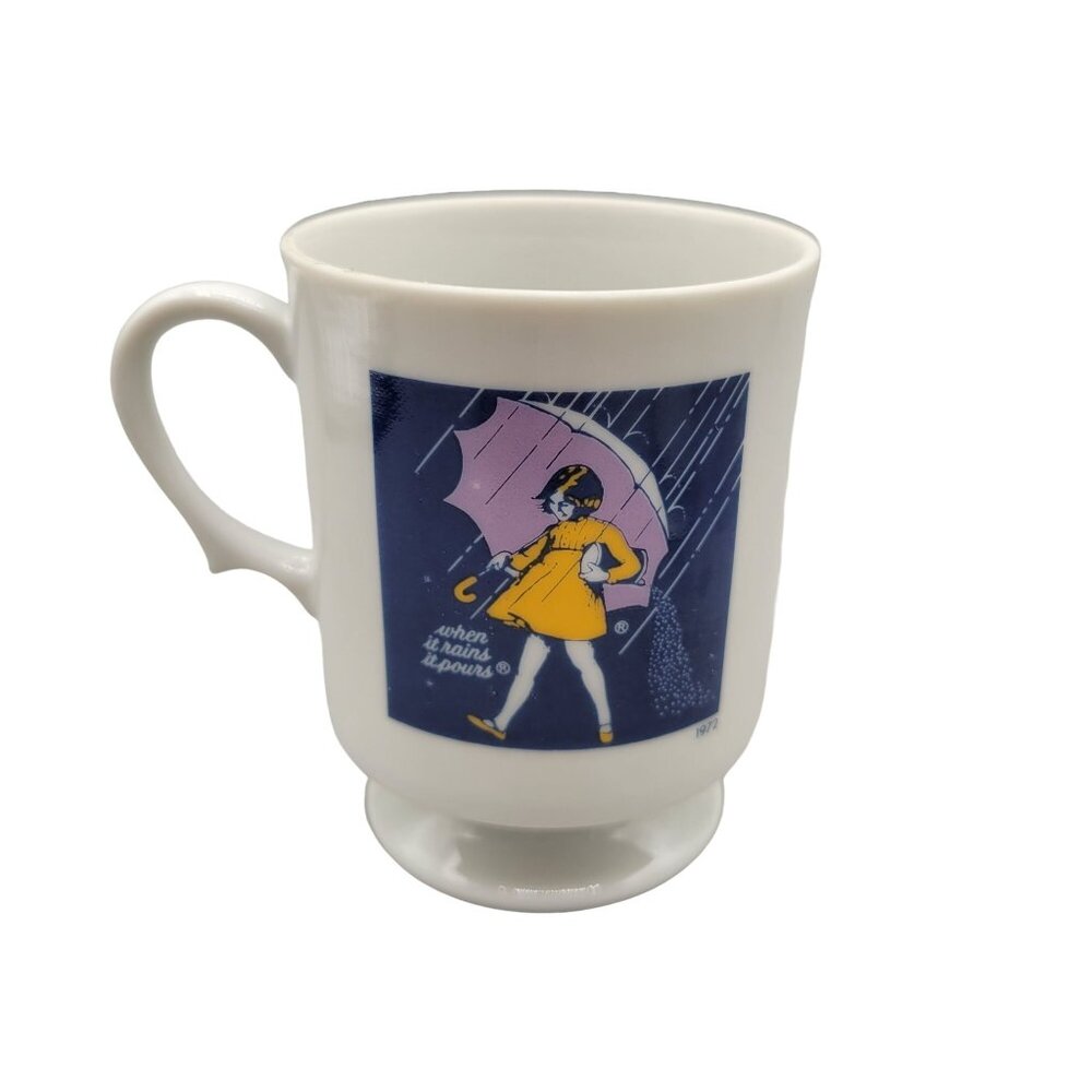 The Morton Salt Girls Pedestal Coffee Cup 150 Year Anniversary Advertising